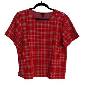 Ann Taylor Red Plaid Short Sleeve Top